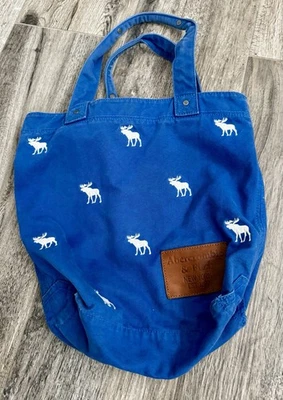 Abercrombie & Fitch холст сумка с короткими ручками Y2K лось логотипы женщин 100% хлопок темно-синий - Изображение 1 из 4