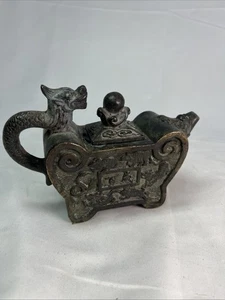 Antique Chinese Bronze Incense Burner Teapot Dragon - Picture 1 of 15
