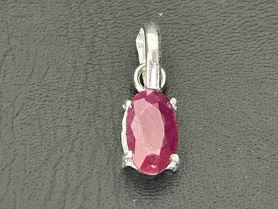 925 Sterling Silver Ruby Oval Burgundy Red Pendant Charm Gemstone Claw Set Women - Image 1 of 2
