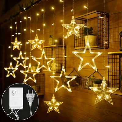 LED Sterne Lichterkette Weihnachtsbeleuchtung Lichtervorhang Innen Außen Fenster - Bild 1 von 4