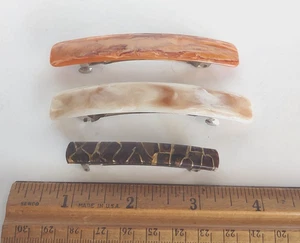 3 Vintage Lucite? Marbled Mosaic Barrettes Hair Clips France & Taiwan - Picture 1 of 5