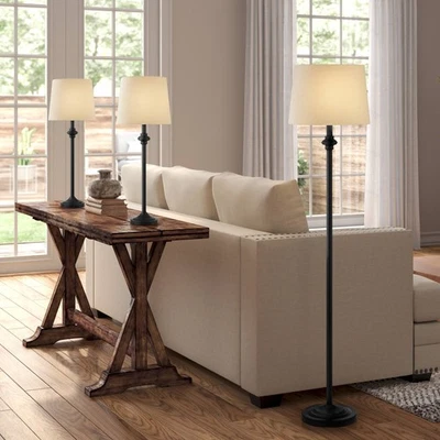 Carter Vintage 3 Piece Floor Table Lamp Set Black Metal for Living Room Bedroom - Image 1 of 4