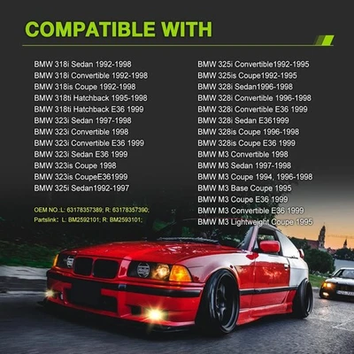 Luces antiniebla LED para BMW 1992-1999 E36 M3 serie 3 modelos seleccionados 1 par Foto 1 de 2