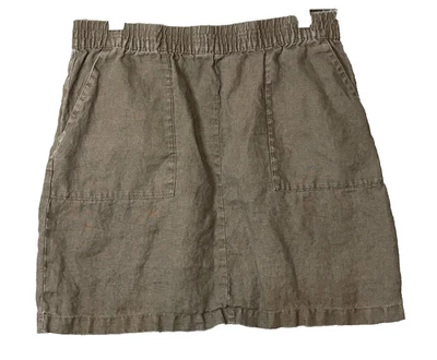 Garnet Hill Skirt Womens 8 Khaki Linen A Line Pull On Comfort Lagenlook Beachy - Image 1 of 4