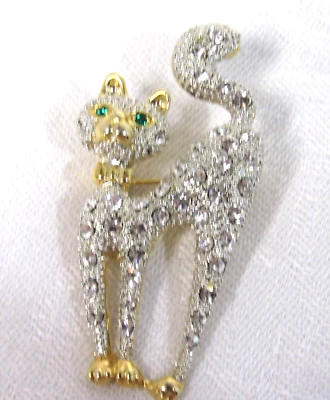 Siamese Cat Pin White Rhinestones w Green Eyes 1" x 2" Gift Box incl. - Image 1 of 4