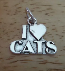 ¡Dije de plata de ley de 15x18 mm dice que amo (corazón) gatos! - Imagen 1 de 4