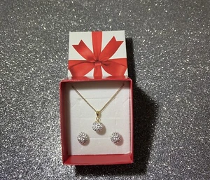 9ct yellow gold crystal filled dome ball earring and pendant set - Picture 1 of 4