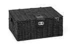 Hamper Storage Basket Black Small Resin Woven Box With Lid & Lock