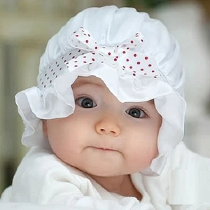 Infants adjustable sun bonnet hat with bow, Baby shower,Christening, 0-6 months - Picture 1 of 9