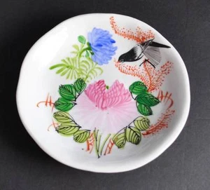 "Tazón de flores pintado a mano de colección aperitivo baratija flores aproximadamente 7 1/2" - Imagen 1 de 11