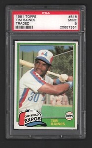 Tim Raines HOF 1981 Topps Traded Rookie Card Rc  #816  PSA 9 ( Mint ) x351