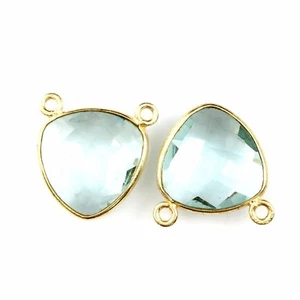 Bezel Gem Links - Gold Vermeil - Small Trillion - 15mm - Aqua Quartz -1pc - Picture 1 of 3