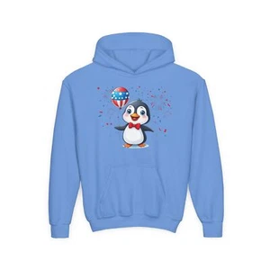 Patriotic Penguin Hoodie, fireworks Kids Sweatshirt Independence Day, - Picture 1 of 29