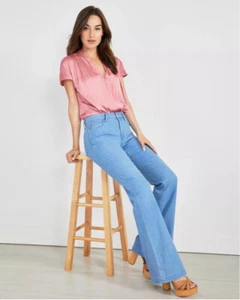 Paige Genevieve Jeans 32 Blue Windham Flare Wide Leg High Rise 70s Bell Bottoms - Picture 1 of 17
