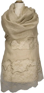 Edler Schal Abendstola Spitze, Beige 100% Leinen linen evening stole lace - Bild 1 von 3