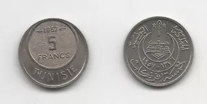 Tunisia 5 Francs 1957 Copper Nickel KM 277 Uncirculated - Picture 1 of 3
