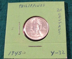 1945-D Philippines 20 Centavos Silver Coin Better Grade - Picture 1 of 5