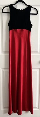ZUM ZUM Women's Vintage 90's Y2K Black Velvet Red Satin Romantic Maxi Dress Sz S - Image 1 of 4