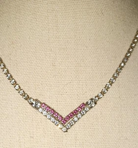 Gargantilla collar vintage estrás transparente y rosa 16" largo - Imagen 1 de 4