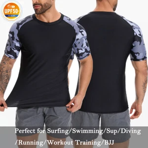 UPF 50+ Sun UV Protection Men Outdoor Rash Guard Workout Baselayer Swim Shirts - Picture 1 of 14