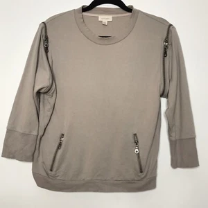 Witchery Womens Small S Gray Cream Zippered Pullover Sweatshirt 3/4 Sleeve Crew - Picture 1 of 7