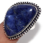 925 Silver Plated-Sodalite Ethnic Gemstone Handmade Ring Jewelry US Size-7.5 F80