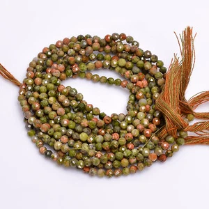 100% Natural Unakite Gemstone Round Faceted Beads 3X3 mm Strand 13" GB-237 - Picture 1 of 2