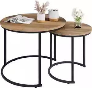 Couchtisch 2er Set Beistelltisch rund Wohnzimmertisch aus Holz und Metall Klein - Bild 1 von 6