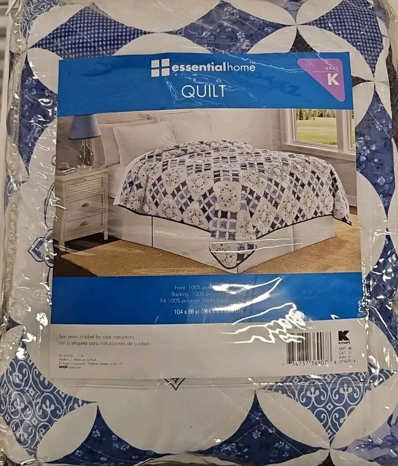 King Size Quilt Blue Essential Home Kmart Paisley Polka Dot Stripes Comforter. E - Image 1 of 4