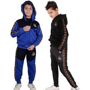 Kids Boys Tracksuit Hooded Kings Crown Embroidered Jogging Suit Joggers Set