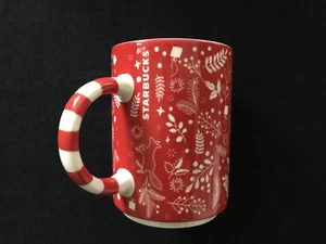 NEW Starbucks 2018 Christmas Holiday Mug Candy Cane Handle Ceramic 12 oz - Picture 1 of 5