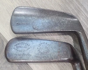 2 Antique Vintage Interesting Early Smooth Face Hickory Wood Shaft Golf Putters - Picture 1 of 11