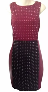 Nikibiki Burgunderrot Schwarz Ärmellos Stretch Minikleid Nieten Größe L - Bild 1 von 5