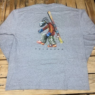 NOS 2002 Duck Co Colorado Skiing Kokopelli Long Sleeve Shirt Gray XXL Y2K Vtg - Image 1 of 4