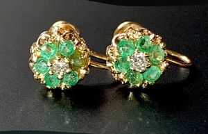 SCHÖN - 14k Gelbgold Ohrringe mit Diamant & Smaragden - Bild 1 von 6