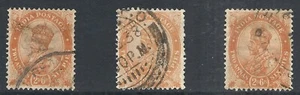 INDIA SCOTT 100 USED x 3 - 1926 2a6p BROWN ORANGE KING GEORGE V ISSUE CV $18 - Picture 1 of 2