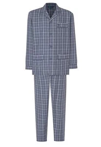 Pijama Hombre Largo Solapa Popelín Cuadros - Gris - Imagen 1 de 9