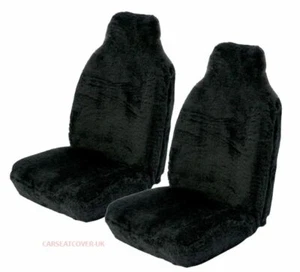 For BMW 4 Series - Front Pair of Luxury Plain Black Faux Fur Car Seat Covers - Picture 1 of 6