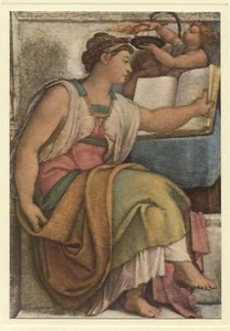 Michelangelo SIBILLA ERITREA Soffitto Cappella Sistina 1950 stampa arte vintage - Foto 1 di 3