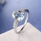 Gift For Her Promise Fine Birthday Ring 14K Gold Aquamarine Diamond Gemstone