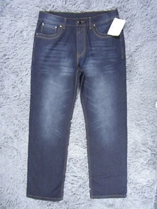 Jeans affrancatura uomo 34x33 blu lavaggio scuro fondo slim denim dritto baffo - Foto 1 di 9