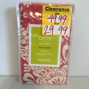 AMY BUTLER Euro Sham SARI BLOOM 26 X 26 Coral Yellow Paisley 100% Organic Cotton - Picture 1 of 13