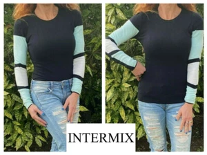 SUÉTER INTERMIX NEGRO ELÁSTICO COLOR BLOQUE MANGA PARCHES CUELLO REDONDO P 🌸 - Imagen 1 de 10