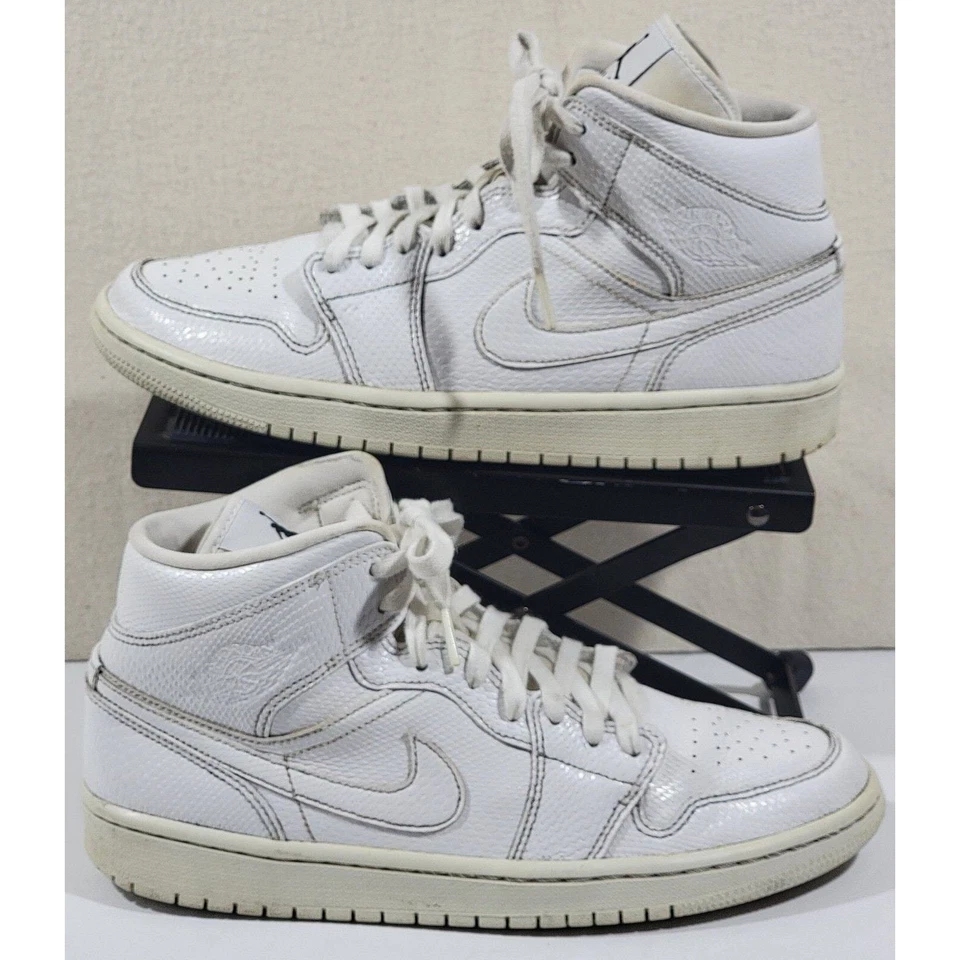 Jordan 1 Mid Blanco Piel de Serpiente Nike Air AJ1 BQ6472-110 Mujer Talla 10 - Hombre’s 8.5 Foto 1 de 4