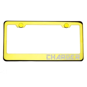 Gold Chrome License Plate Frame CHARGER Laser Etched Metal Screw Cap - Bild 1 von 8