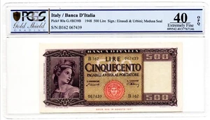 Italy: Banca d'Italia 500 Lire 1948 Pick 80a PCGS Extremely Fine 40 OPQ - Picture 1 of 2
