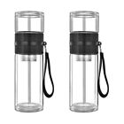  Set of 2 Double Insulated Water Bottles Sports Tea Infuser Separate Cup Glass
