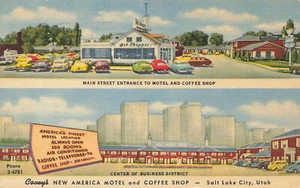 Salt Lake City UT Motel & Coffee Shop Center of Business District Linen Postcard - Picture 1 of 2