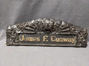 Vintage Hand-carved Hardwood Desk Nameplate Indonesia Barong Bali - Picture 1 of 5