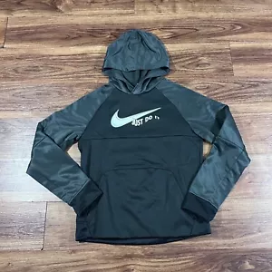 Nike Therma Fit Sweater Boys Pullover Hoodie Just Do It Logo Black Size Large - Picture 1 of 9